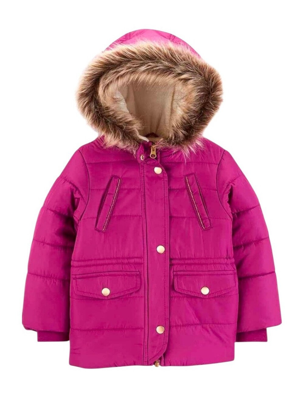 Carter's Violet Quilted Puffer Coat with Faux Fur Hood